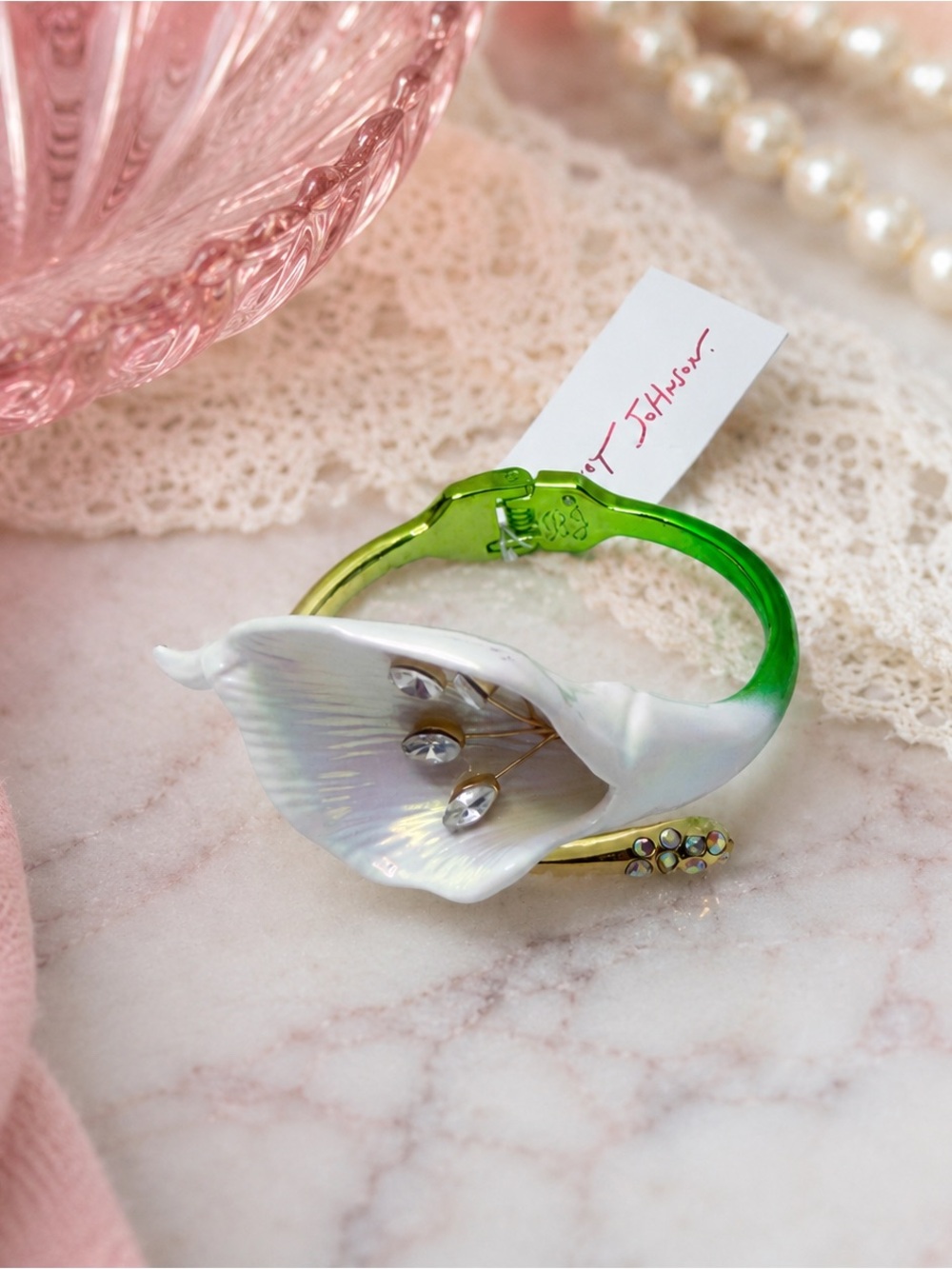 NWT Betsey Johnson Calla Lily Crystal Hinge Bangle